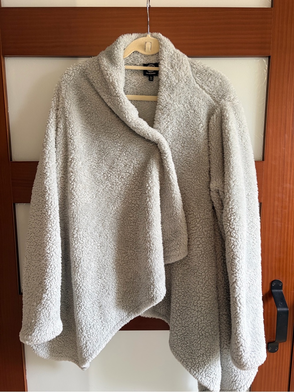 bobeau Light Gray Shawl-Collar Teddy Jacket Size Large